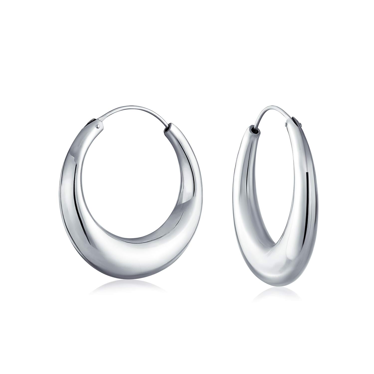 Simple Plain Circle Crescent Tapered Tube Hollow Puff Tube Round Hoop Earrings For Women .925 Sterling Silver Endless 1.25 Inch