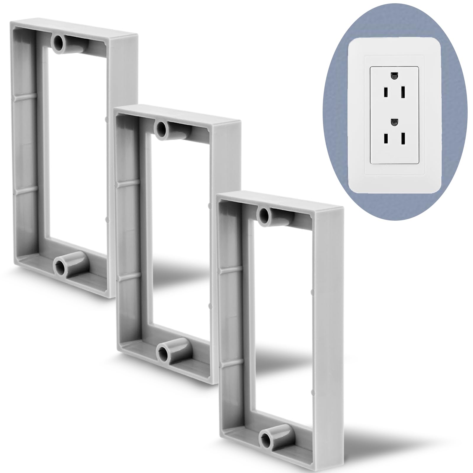 Photo 1 of 1/2" Single Gang Receptacle Outlet Box Extenders, 3 Pack Electrical Box Extension Accessories, Junction Boxs Extender, Easy-Install Outlet Extension (Color:Grey)