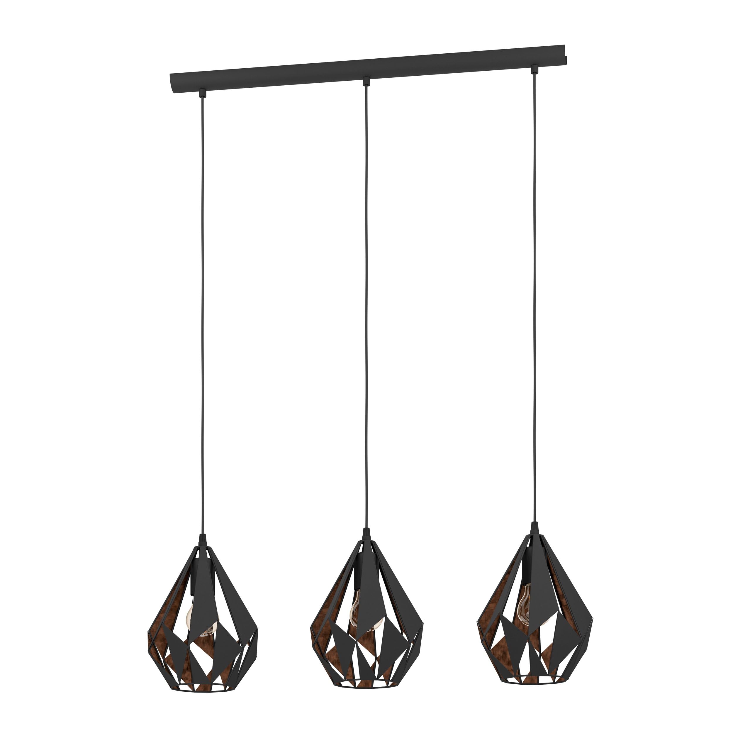 Eglo Carlton 1 Pendant Light, 3-Flame Vintage Ceiling lamp, Retro Steel Hanging Light, Colour: Black, Copper, Socket: E27