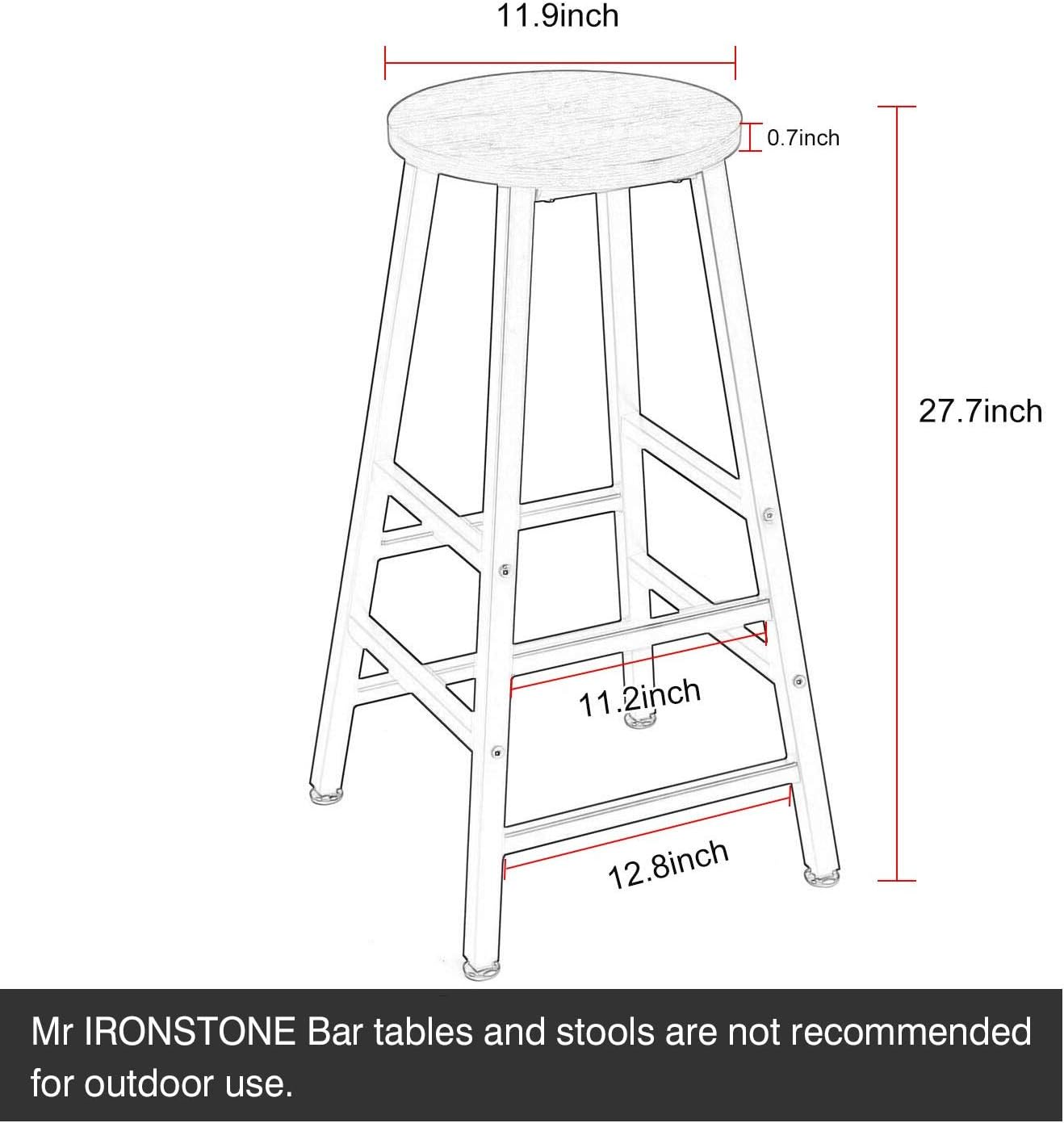 Mr IRONSTONE Pub Height Bar Stools Set of 2, Rustic Brown Bar Stool, 27.7" Pub Dining Height Stools Bistro Vintage Table Chairs (Indoor USE ONLY): Kitchen & Dining