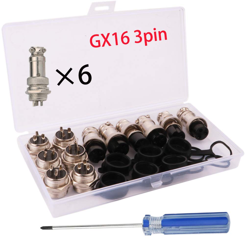 6PCS GX16 Thread 3 Pin Female Panel Metal Aviation Wire Connector 5A + 6PCS GX16 Thread 3 Pin Male Panel Metal Aviation Wire Connector 5A, RUNCCI