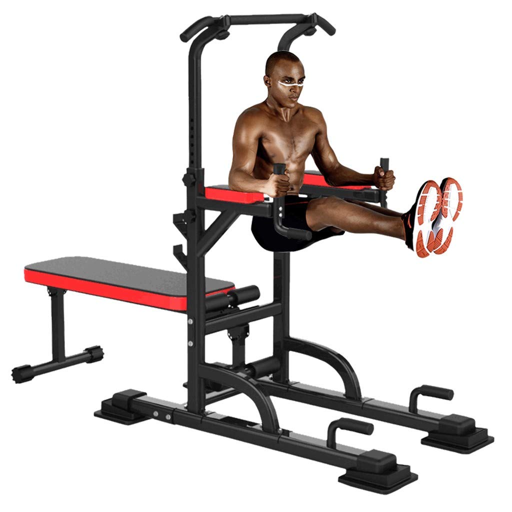 cobcob Adjustable Power Tower Dip Station with Bench Bar, Multi-Function Heavy Duty Dip Station Home G-ym Strength Training Fitness Equipment Stand for Men Women Pulls Push Bar Ab Workout (Black)