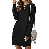 LYANER Women's Sweatshirt Dress Crewneck Long Sleeve Sweat Shirt Loose Fit Mini Dresses with Pockets Solid Black X-Large
