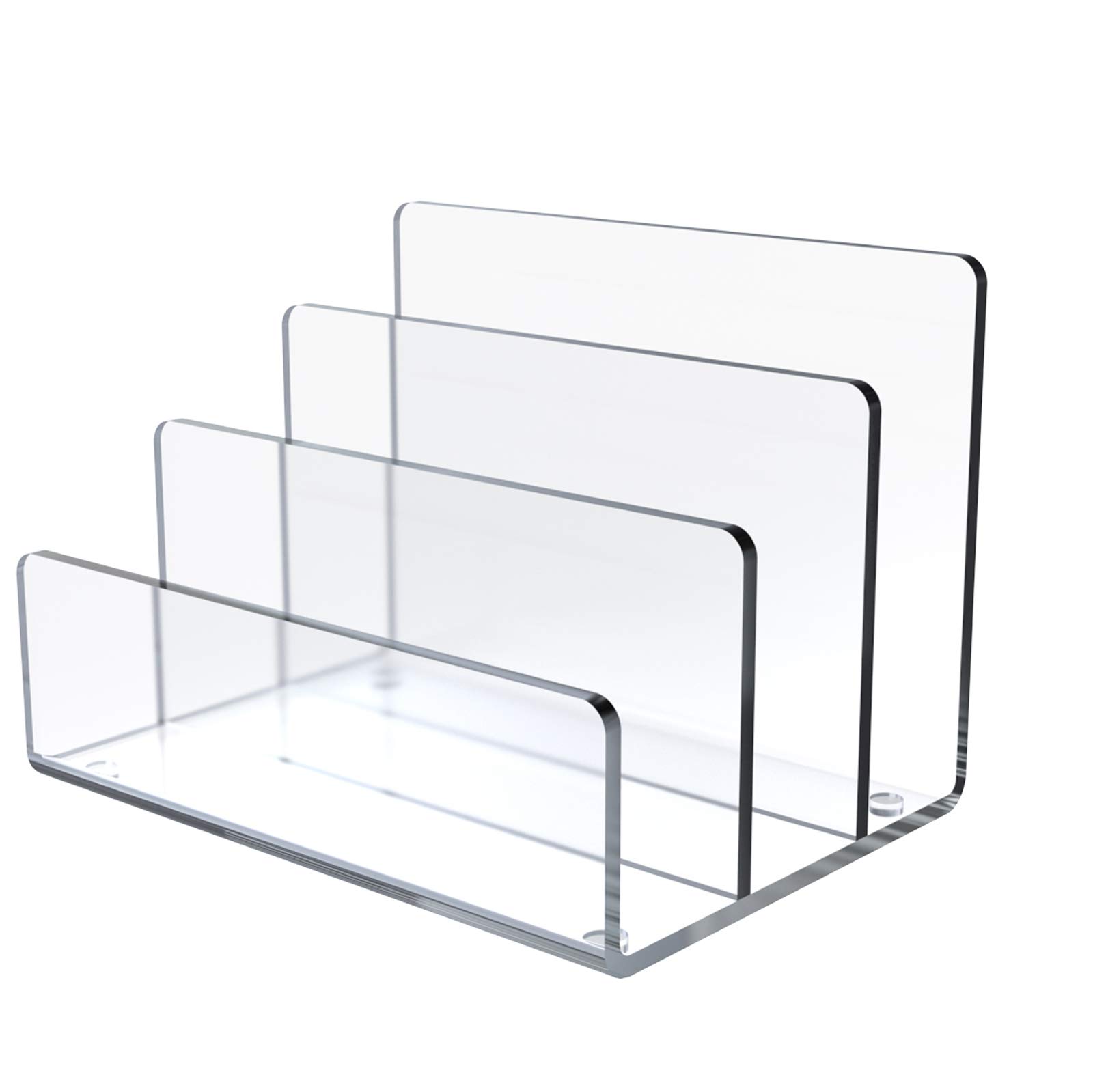 Jucoan Clear Acrylic File Holder, 3 Sections Vertical Desktop Organizer, 23 x 16.5 x 16.5 cm Office File Sorter Stand Rack for Documents Letter Book