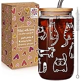 Funny Cat Glass Cup Gifts for Cat Lover Women Girls, Funny Birthday Gifts for Cats Mom Sister Friends Aunt, Coworker, Valentine's Day Gifts for Wife, Cute Cool Cats Lover Gifts Stuff Accessories