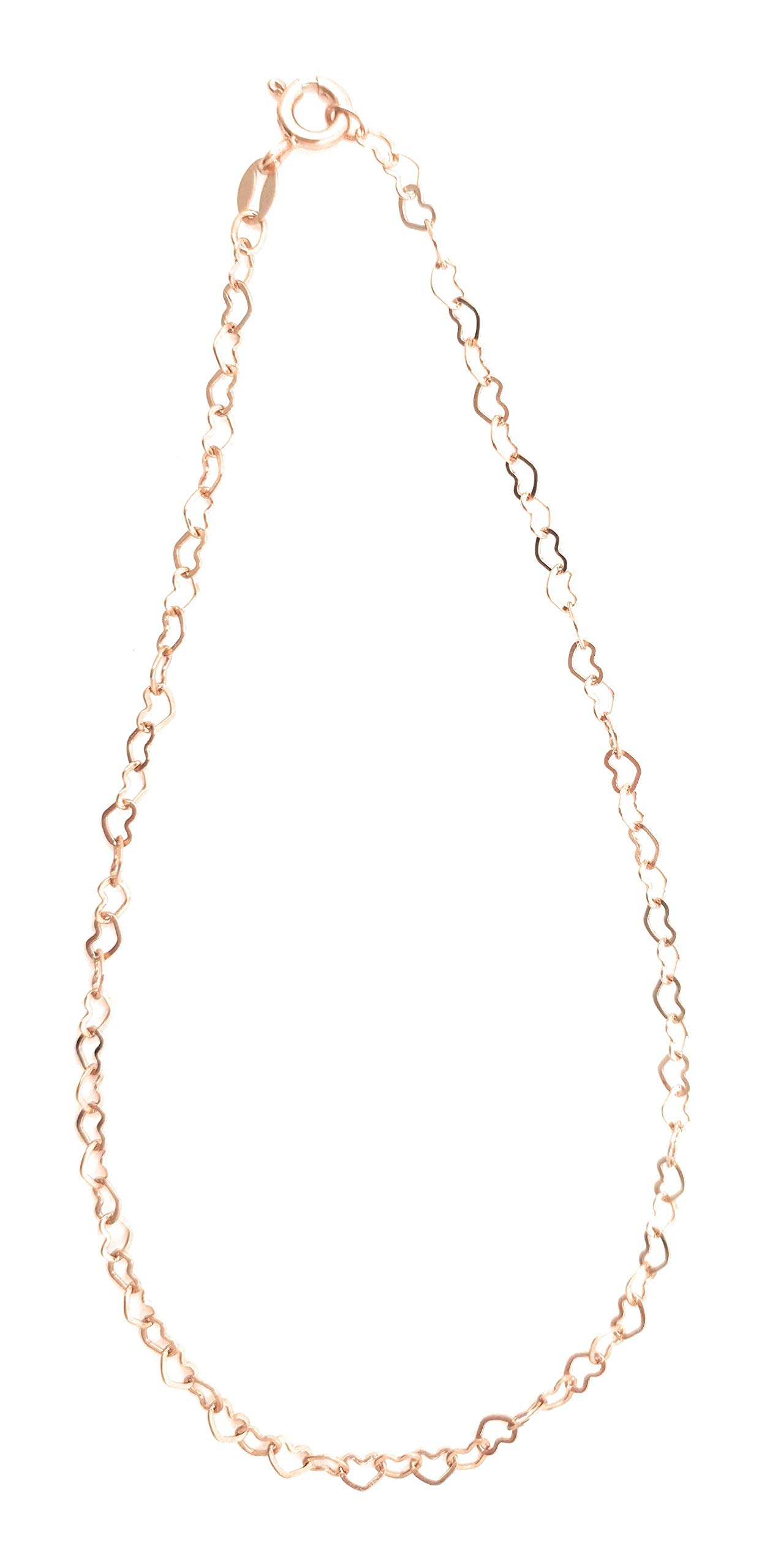 10.5 Inch 9ct Rose Gold Plating on Sterling Silver Extra Large Length Chain of Continuous Small Open Hearts Anklet/Ankle Bracelet/Ankle Chain - 925 Sterling Silver - 10.5 Inch / 27 cm