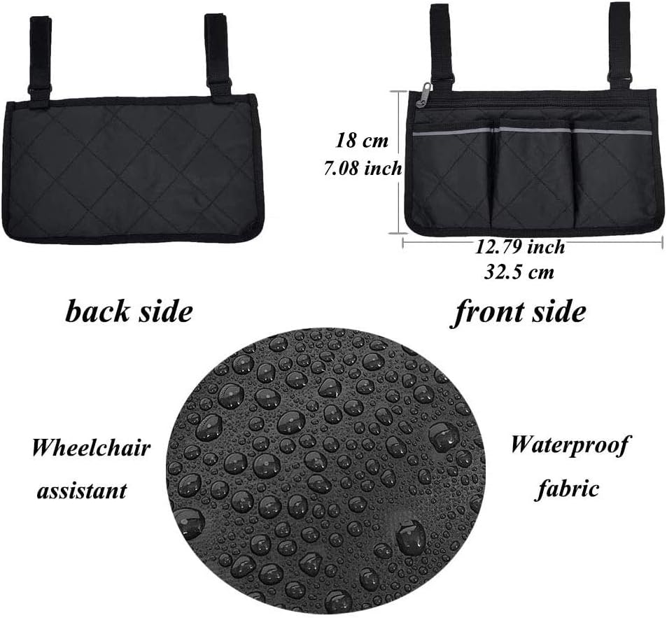 Wheelchair Armrest Accessories, Side Bags to Hang on Side with Bright Line Waterproof Black Walker Storage Pouches for Home/Outdoor/Baby Cart (Black Side): Health & Personal Care
