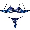 Lilosy Sexy Satin Mesh Floral Embroidered Underwire Lingerie Set