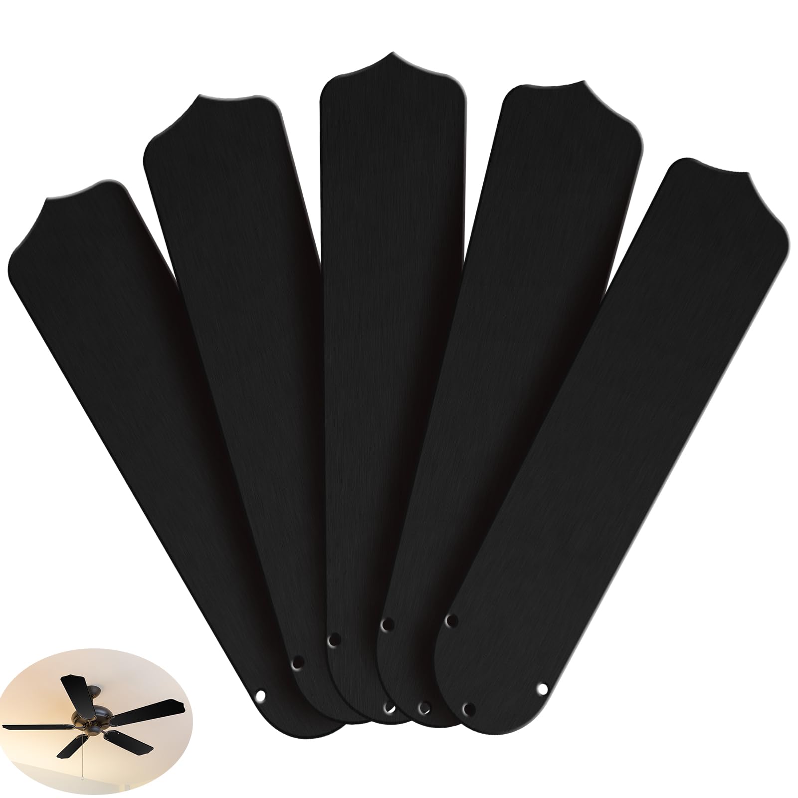 Photo 1 of (PARTS) (UNTESTED) Lineshading 20'' Replacement Fan Blades for 52 Ceiling Fan Waterproof Weatherproof Blades Replacement for Broken Substitution Indoor Outdoor Summer(Black,5 Pcs)