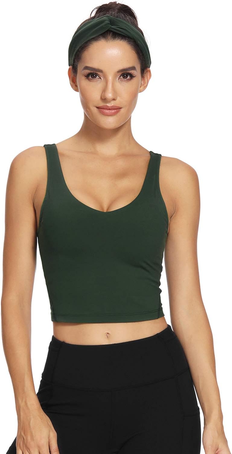 Hiverlay Sports Bra for Women Crop Tank Top with Build in Bra Yoga Athletic Top at  Women’s Clothing store