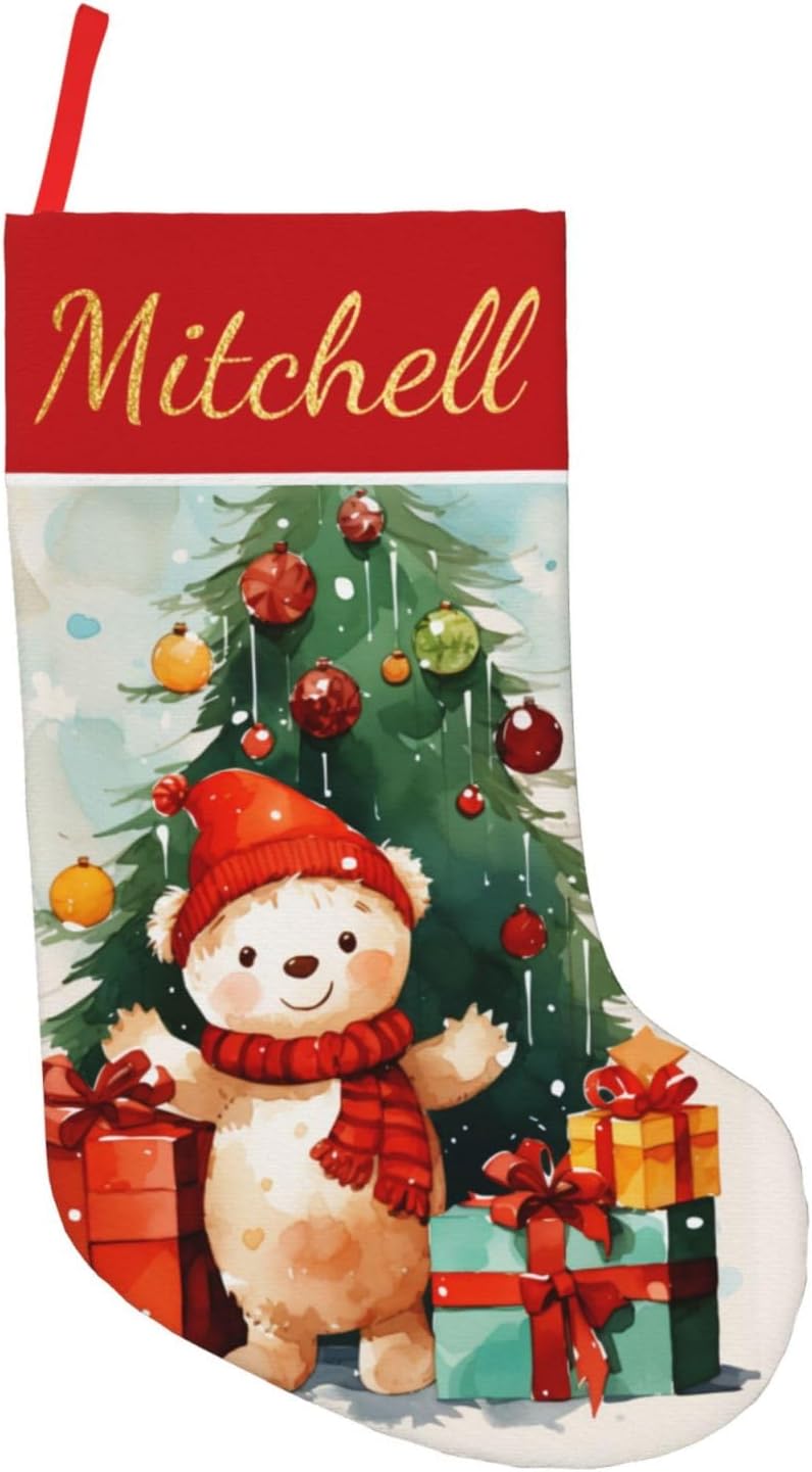 Stockings & Holders - Kreiphantom Personalized Christmas Stockings with Name Personalized Bear with Presents 2023 Custom Christmas Stockings 18 Inch Xmas Holiday Decoration Gifts for Family Kids Friends