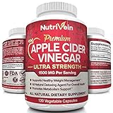 Nutrivein Apple Cider Vinegar Capsules 1500mg - 120 Soft Vegan Pills - Healthy Weight Loss, Detox, Digestion, Cleanser - Supports Blood Sugar & Immune System - ACV Appetite Suppressant Supplement