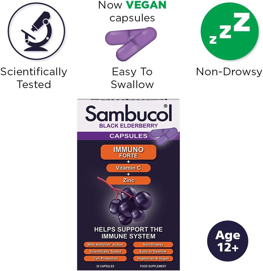 Sambucol Natural Black Elderberry Immuno Forte Capsules, New, 30 count (Pack of 1) - Image 3