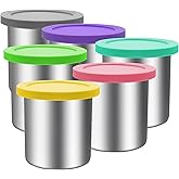 jjxeqo 16 oz Stainless Steel Pint Containers & Lids Compatible with Ninja Creami NC300, NC301, NC299AMZ, CN301CO Series – 6 Pack with Silicone Lids, BPA-Free, Dishwasher Safe