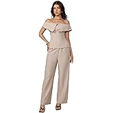 SOLY HUX Women's 2 Piece Cocktail Party Outfit Elegant Off The Shoulder Top and Wide Leg Pants Set