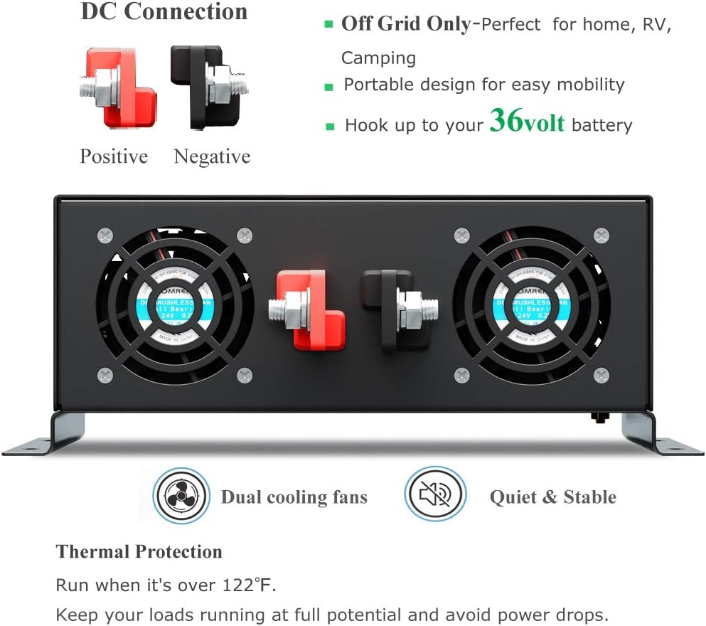 WZRELB 4000W Heavy Duty Pure Sine Wave Solar Power Inverter DC 36V to AC 110v 120V Backup Power with 2 AC Outlets with Hardwire Terminal and LED: Garden & Outdoor