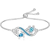 Fenthring Turtle Bracelet Blue Opal Sea Turtle Bracelet for Women 925 Sterling Silver Infinity Ocean Turtles Jewelry Mothers Day Christmas Gifts Adjustable