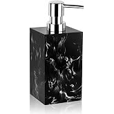 Resin Soap Dispenser, 16.9 oz Refillable Hand Soap &amp; Lotion Pump with Marble Swirl Pattern, Modern Bathroom &amp; Kitchen Countertop Liquid Soap Dispenser (Black)