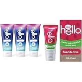 hello Dragon Dazzle Blue Raspberry Kids Toothpaste &amp; Kids Natural Watermelon Fluoride Free Toothpaste, Vegan &amp; SLS Free