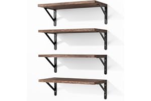 Fixwal Floating Shelves for Wall, Wood Wall Mounted Shelves for Bedroom, Bathroom, Living Room, Kitchen Storage and Decor(Brown, Set of 4, 16.5 Inch)