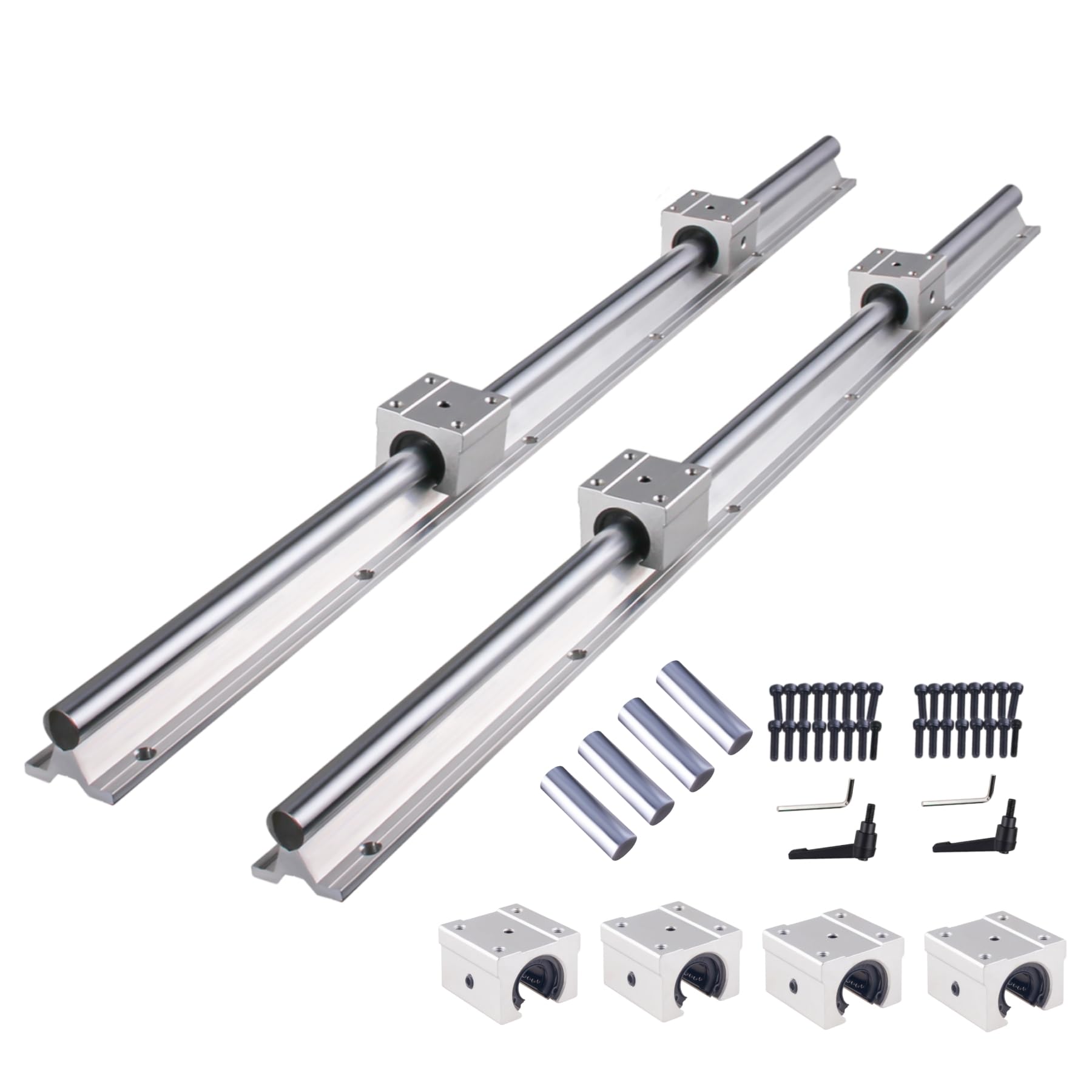 Photo 1 of **JUST RAILING, NO COMPONENTS**ANWOKIT SBR20 Linear Rail Spliced Linear Guide Rail 3000mm 4PCS SBR20 1500mm Fully Supported Linear Rail Shaft Rod+8PCS SBR20UU Block Bearing+4PCS Dowels for CNC Machine and 3D Printer