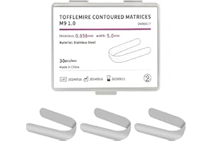 Windplusya Dental Tofflemire Matrix Bands, M9 Dental Metal Restoration Matrix Bands for Premolar and Molar. (5mm, 0.038mm)