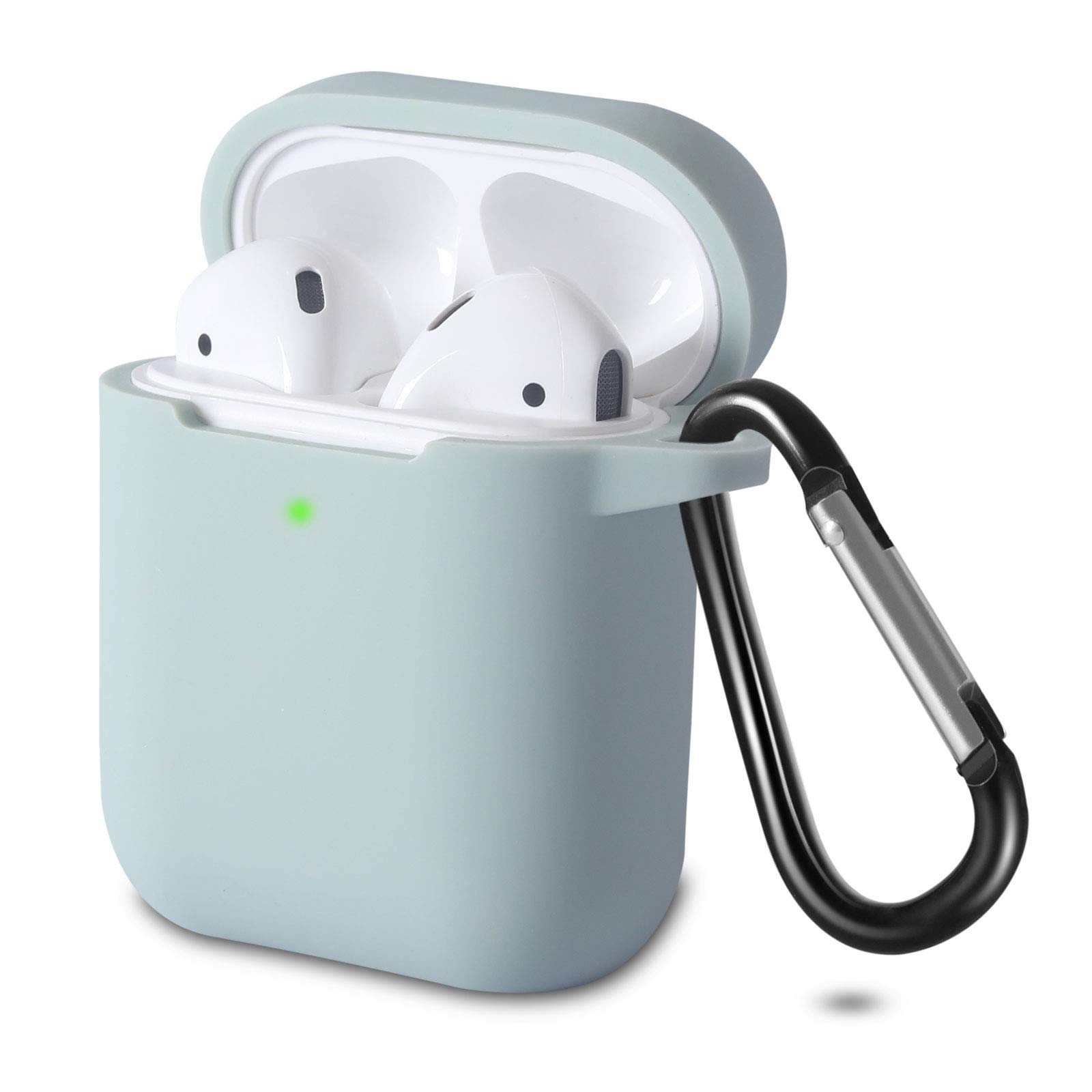 KOKOKA Case Cover Compatible with AirPods 2 & 1, Silicone Shockproof Case Cover for Airpods 2 &1 Front LED Visible Extra Protection with Carabiner, Cloud Grey
