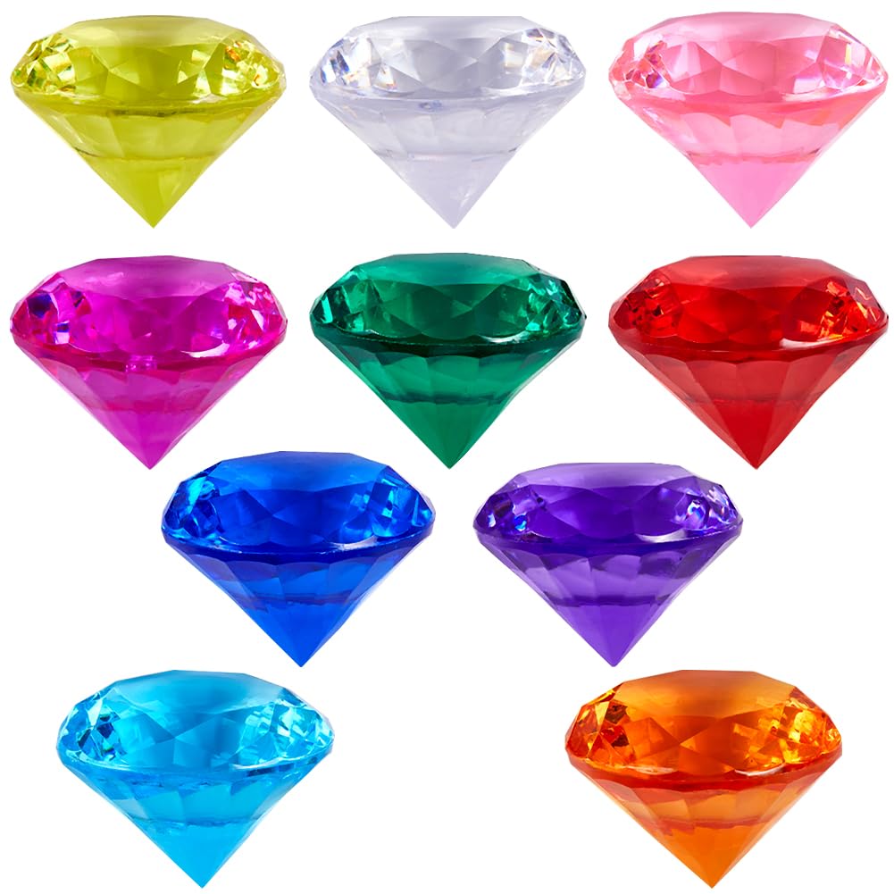 SOFPLATE 10Pcs 10 Colors Colorful Plastic Diamonds Large Diamonds Gems Big 40mm Faceted Transparent Crystals Treasure Jewels Pirate Cabochons for Vase Filler Swimming Training Gift Party Favors Decor