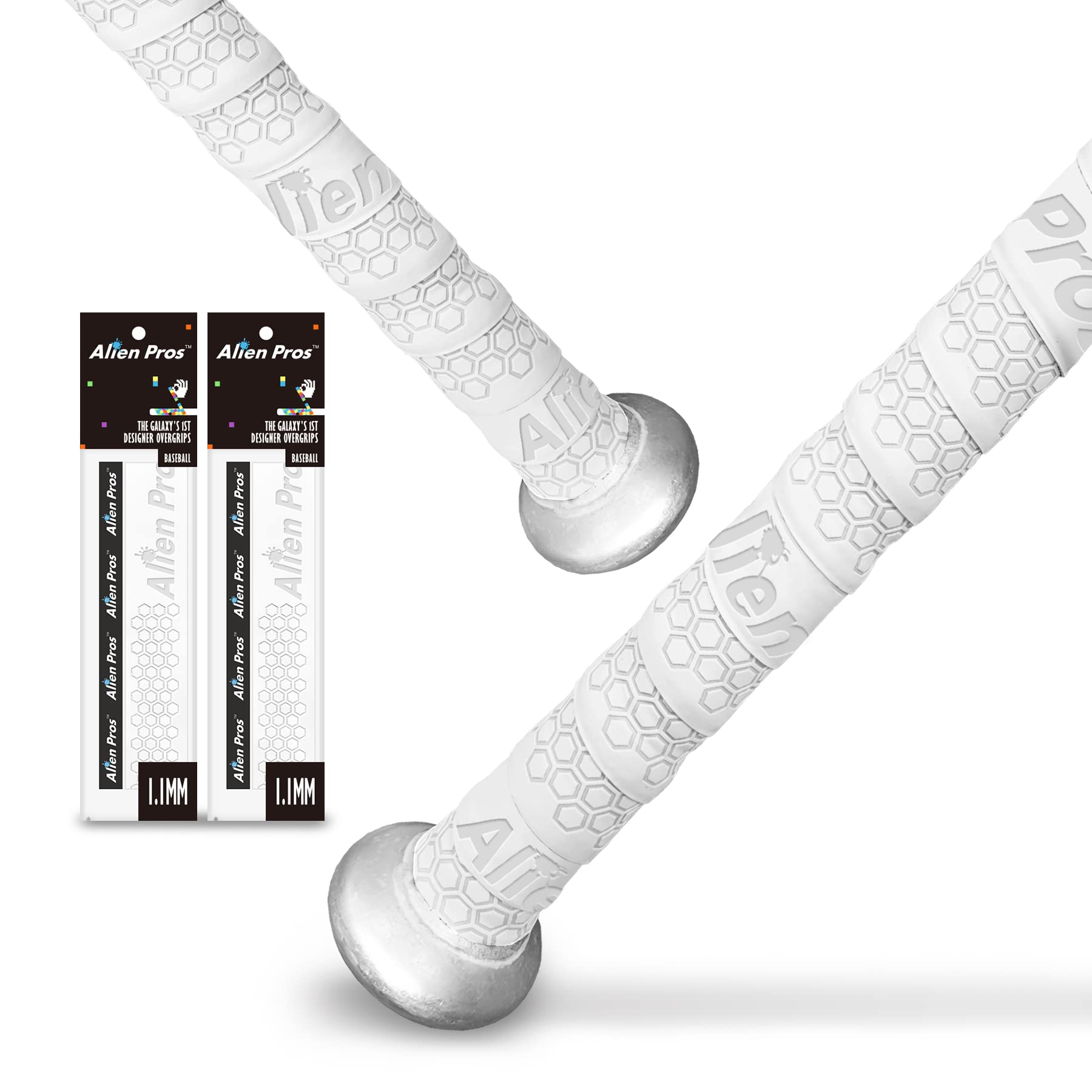 Alien Pros Bat Grip Tape for Baseball (2 Grips) – 1.1 mm Precut and Pro Feel Bat Tape – Replacement for Old baseball bat grip – Wrap Your Bat for an Epic Home Run (2 Grips, White)