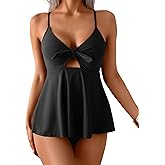 Eomenie Two Piece Tankini Swimsuits for Women Tummy Control Cutout Bathing Suit Tie Knot Flowy Swim Dress with Bottom
