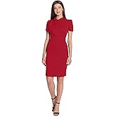 Maggy London Women's Midi Short Sleeve Sheath with Neck Tie Career Office Work Wear
