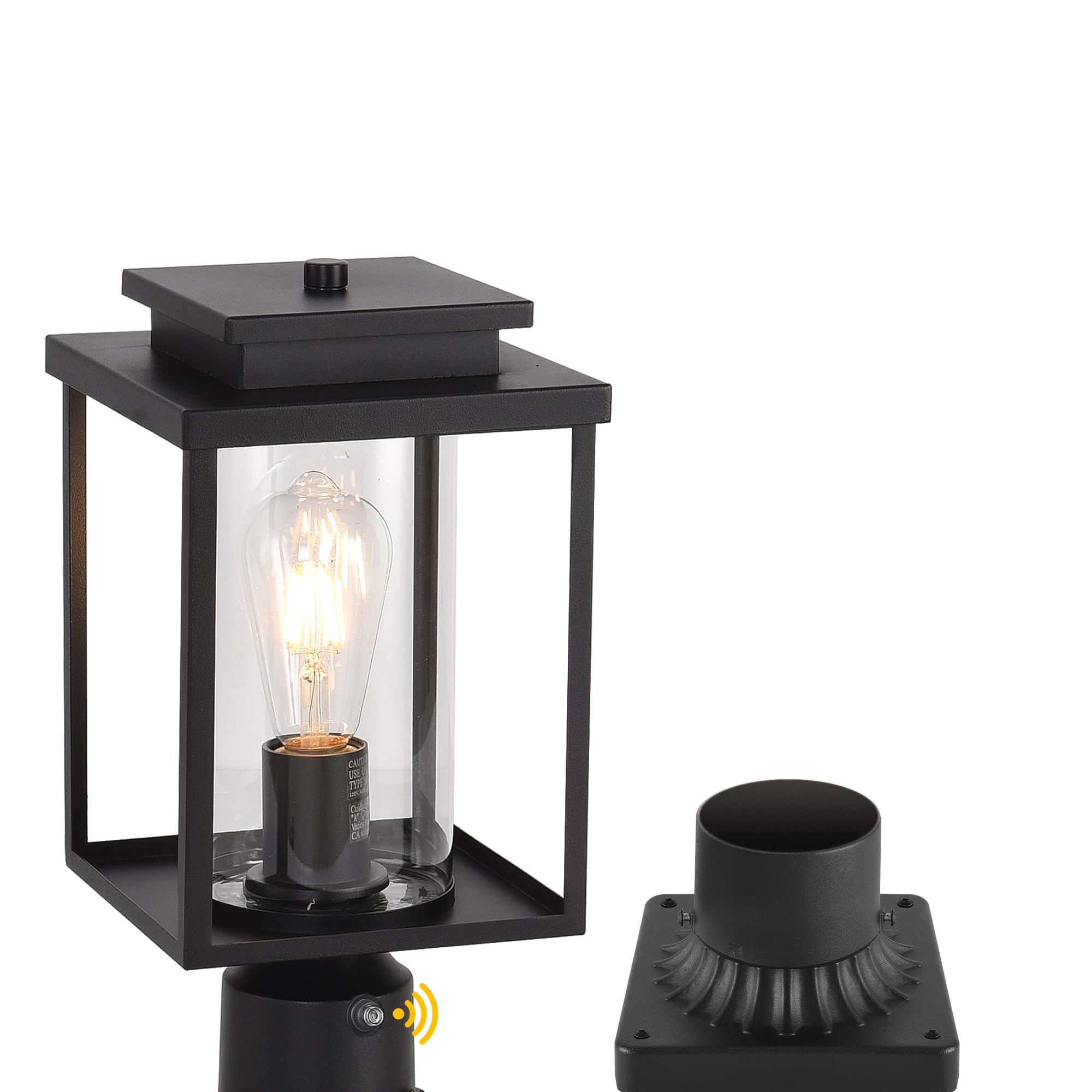 Photo 1 of Smeike Dusk to Dawn Outdoor Post Light Hardwired, Black Lamp Post Lights with Pier Mount Base, Waterproof Exterior Lamp Post Lantern with Clear Class, Pole Light for Garden Yard Patio Pathway