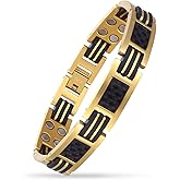 USWEL Ultra Strength Magnetic Bracelet for Men, Carbon Fiber Titanium Steel Bracelet for Father and Husband and Son, Father's Day Gift 24K Gold Plated (8.5inch)