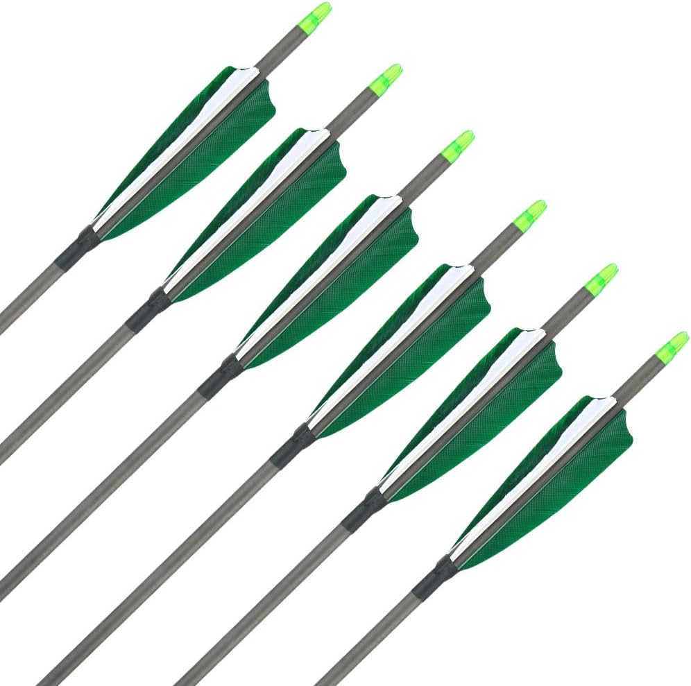 Huntingdoor Pure Carbon Arrows 31inch 400spine Archery Arrows Feather Fletching Screw-in Field Points Targeting Arrows for Compound Bow Recurve Bow 6/12 Pack : Sports & Outdoors
