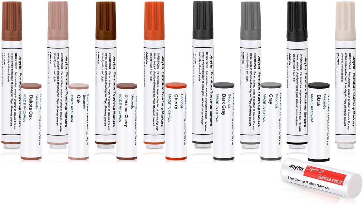 Anytin Furniture Markers Touch up - with Light Oak and Light Cherry, Set of 16, 8 Markers and 8 Wax Sticks, Hardwood Floor Scratch Remover Concealer, Laminate Repair Kit, Stain Pens for Wood