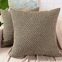 MERNETTE Pack of 2, Knitting Thick Decorative Square Throw Pillow Cover Cushion Covers Pillowcase, Home Decor Decorations for Sofa Couch Bed Chair 20x20 Inch/50x50 cm (Khaki)