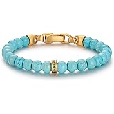 GTMJ Natural Gemstone Bead Bracelet for Women: Turquoise, Lapis Lazuli, Tiger Eye, Amethyst, Onyx, Malachite | 6.8-7.3 Inch Round Beads Bracelet