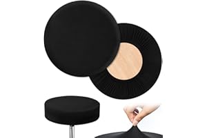 HFATMOS Black Bar Stool Covers Round, 2 Pcs High Elastic Circle Stool Cover, Soft Chair Seat Slipcover Fit for Stool of Dia 9-12 in