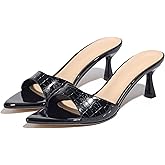 GHIBHNA Women'S Patent Leather Kitten Heel Dress Mule Sandals Sexy Pointed Open Toe One-Strap Slingback Party Dance High Heel Sandals Summer Fashion Business Work High Heels