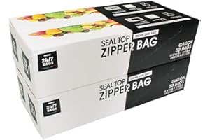 24/7 Bags- Gallon Zip Storage Bags, 200 Count, Double Zipper Seal, Easy Grip Open Tabs, Write-On Space, BPA-Free & Heavy Duty, Microwave Safe, Non-StandUp