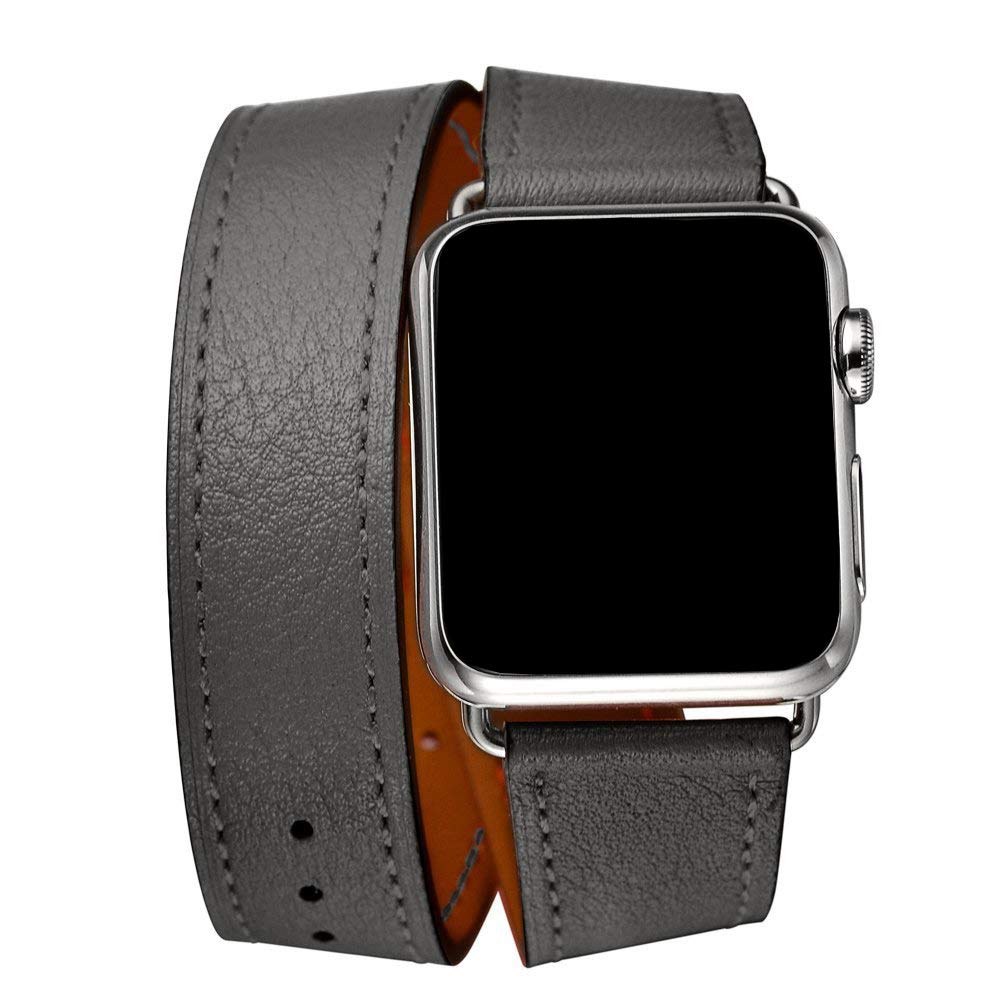 Aergood Leather Strap,Compatible with Apple Watch Replacement 38mm 40mm 41mm 42mm 44mm 45mm Genuine Leather Band for iwatch Series 7 6 5 4 3 2 1 SE (38/40/41mm, Double Tour-Black)