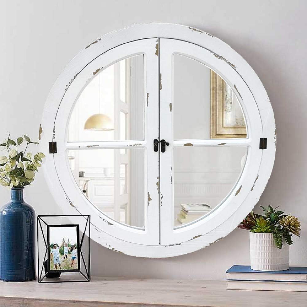 Aspect Round Distressed Finish Window Mirror/Garden Mirror/Decorative Mirror (Distressed White, 70 dia x 2 cm) - Image 4