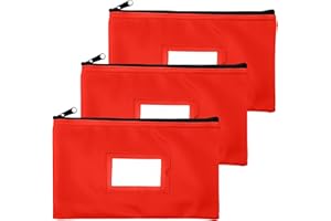 Money Bank Deposit Bag with Zipper | 11x6 inch | Red | Durable Leatherette Money Cash Coin Check Wallet Pouch for Men & Women with Framed ID Window and Blank Card | by GIDABRAND (3)