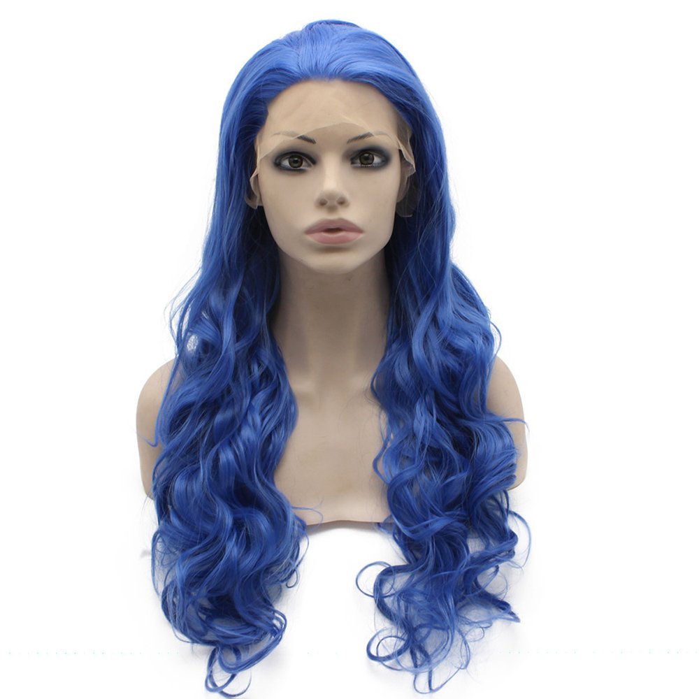 Iwona 26inch Long Wavy Synthetic Hair Blue Lace Front Wig