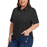 Idtswch Women's Plus Size Polo Shirts UPF 50+ Casual Work Quick Dry 3 Buttons Short Sleeve Collared Golf Shirt (XL-6XL) Black 5XL