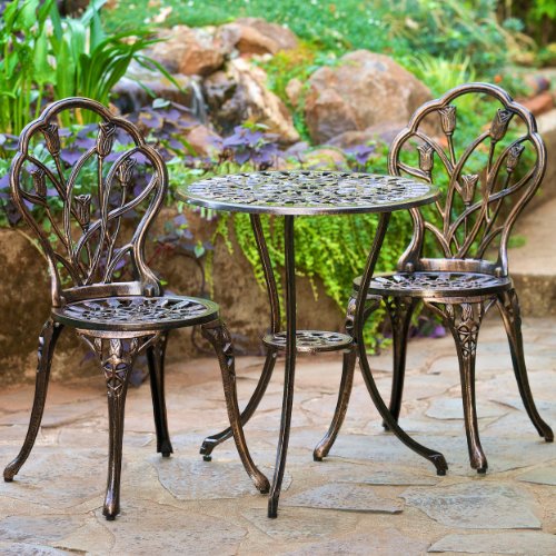 Best Selling Nassau Cast Aluminum Outdoor Bistro Furniture Set, Brown
