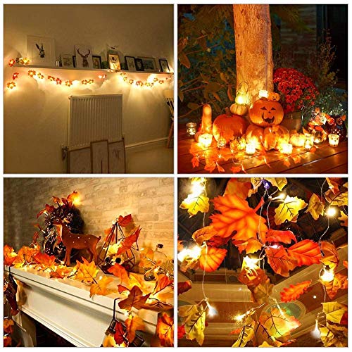 5 Pack Fall Maple Leaves String Light, 50 Feet 100 LED Light Fall Wreath Garland Decorations for Party Halloween Thanksgiving Harvest Autumn Indoor Outdoor Home Patio Garden Battery Powered by Qiwoo
