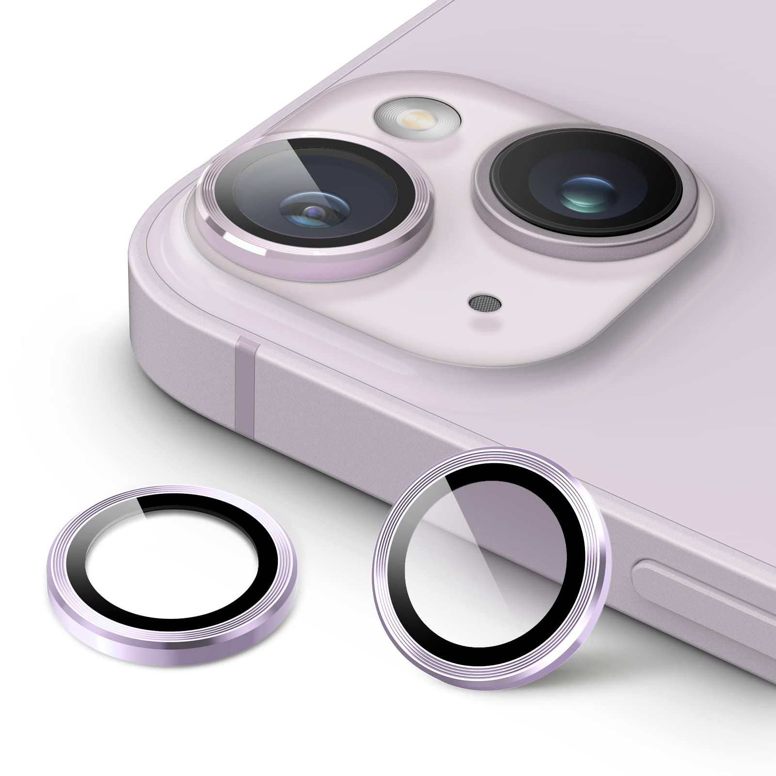 JETech Camera Lens Protector for iPhone 14 6.1-Inch and iPhone 14 Plus 6.7-Inch, 9H Tempered Glass Metal Individual Ring Cover, HD Clear, 1 Set (Purple)