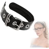 Goth Headband, Black Faux Leather Punk Hair Band, Double Prong Buckle Design, Eyelet Decorated Hair Accessory, Suitable for Gothic Emo Grunge Style, for Daily Wear, Concert, Themed Party (Black)