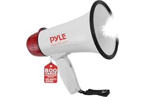 Pyle Megaphone Bull Horn Loud PA Speaker with 30W Power and Adjustable Volume Control, 800 Yard Range, Lightweight Portable Design, Ideal for Outdoor Sports, Cheerleading, and Coaches